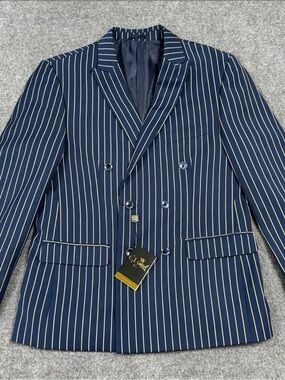 ej samuel stripped blazer navy blue yellow stripped sz 42R/36w